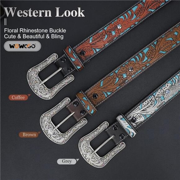 Western Belts for Women Cowgirl Cowboy Country Belt Turquoise Rhinestone main image 4